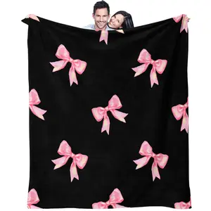 Bow Blanket for Kids Bedroom Decor Gift, Ultra Soft Butterfly Pattern Throw, Cute Dreamy Princess Style Single-Sided Print Bowknot Design Blanket