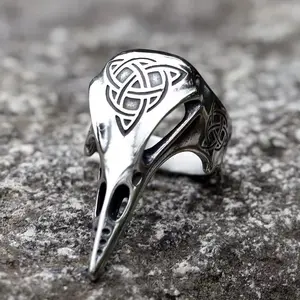Men's Vintage Celtic Knot Totem Ring - Nordic Mythology Viking Warrior Raven Head Domineering Fashion Costume Jewelry