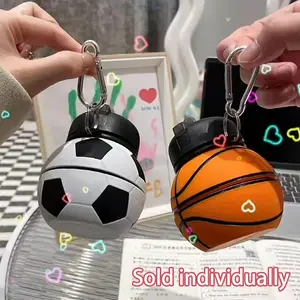 Foldable Soccer Basketball Shaped Water Bottle, 1 Count Portable Leakproof Water Bottle with Hook, Drinking Cup for Outdoor Sports, Gym Bottle