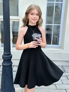 Girls' Sleeveless Halter Dress, Bell Bottom Skirt, Casual Party, Stylish and Comfortable, Perfect for Summer