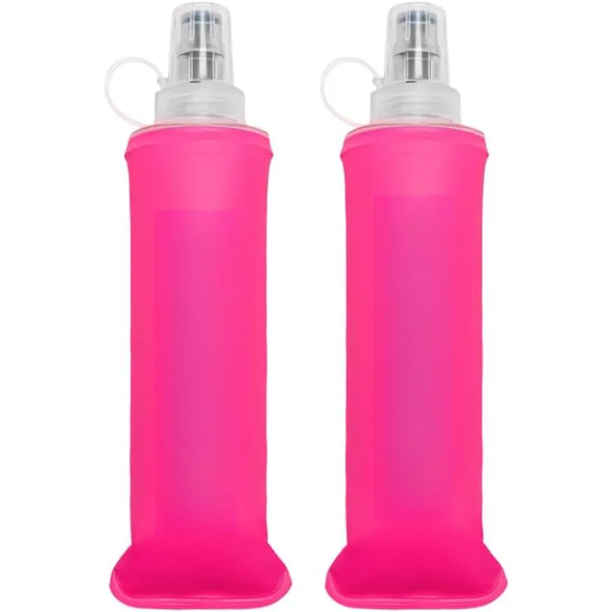 TPU Soft Flask Water Bottle, Handheld Collapsible Water Container with Bite Valve - Lightweight Foldable Reusable Bottle for Running, Hiking & Marathon