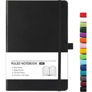 [New Deal]- Ruled Notebook/Journal - Classic Lined Journal/Notebook, 5.3" x 8.26", Hardcover with Thick Paper, Banded + Pen Holder +Inner Pocket - Black