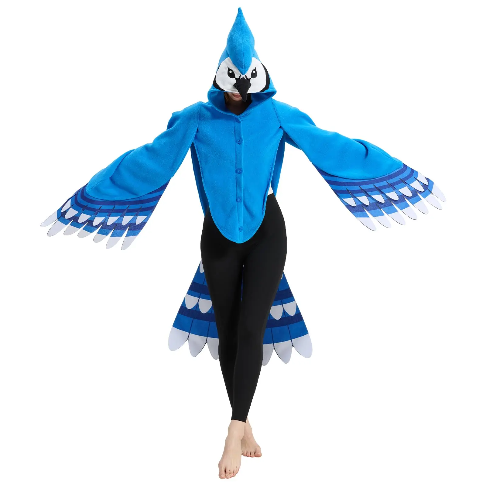 Women's Blue Jay Fluffy Cape Costume - Adult Bird Cloak with Wings Tail, Soft Fleece & Nonwoven Fabric, Printed Feather Design, Work, Ghost Anime  Cosplay Elements, Plain Women's Clothes for Halloween Cosplay Party rompers for women shop tiktok cow cotume