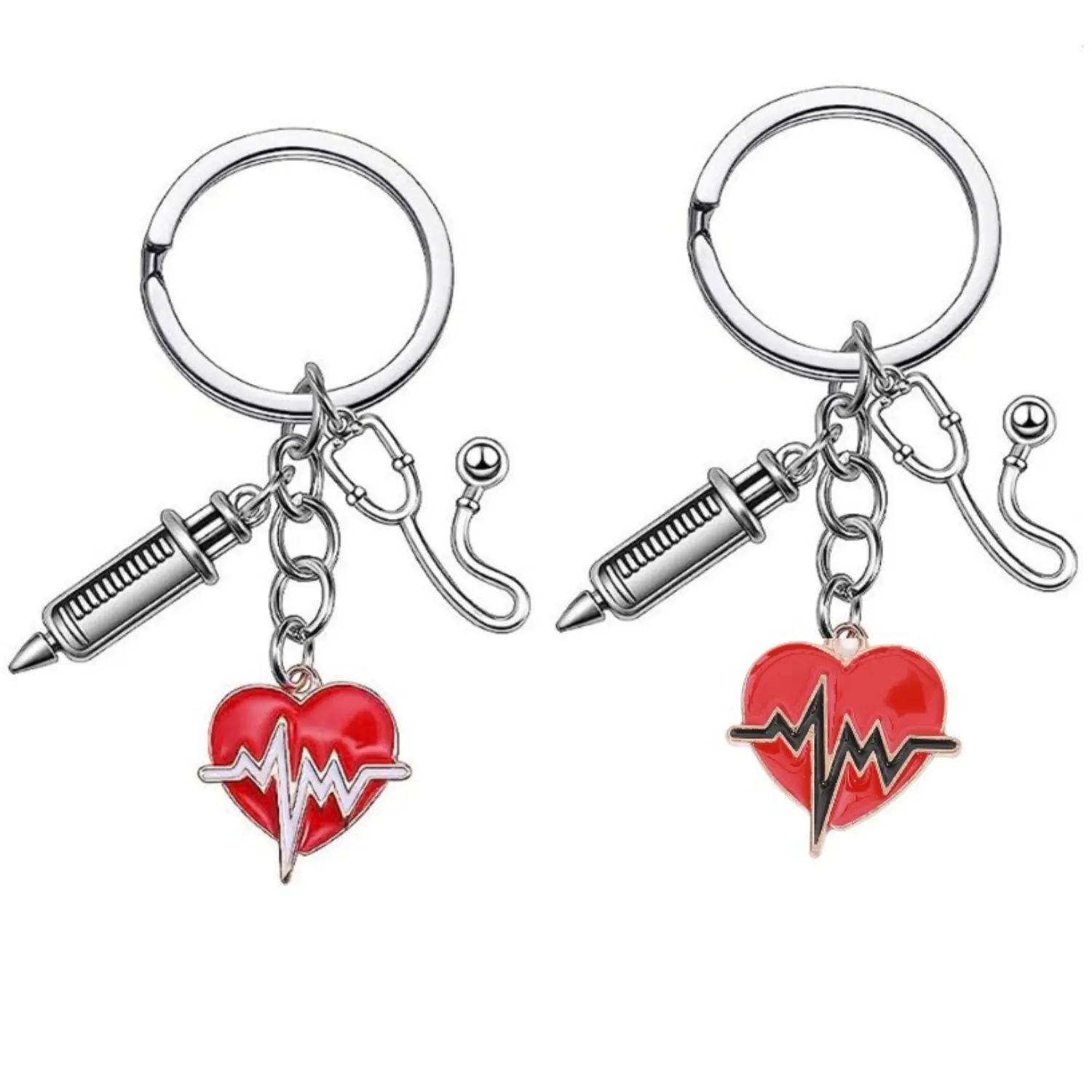 Silver Non-Customized Medical Theme Keychain Set with Metal Stethoscope & ECG Charms, Sports Wristbands, Trendy Accessory for Doctors, Ideal Graduation Gift