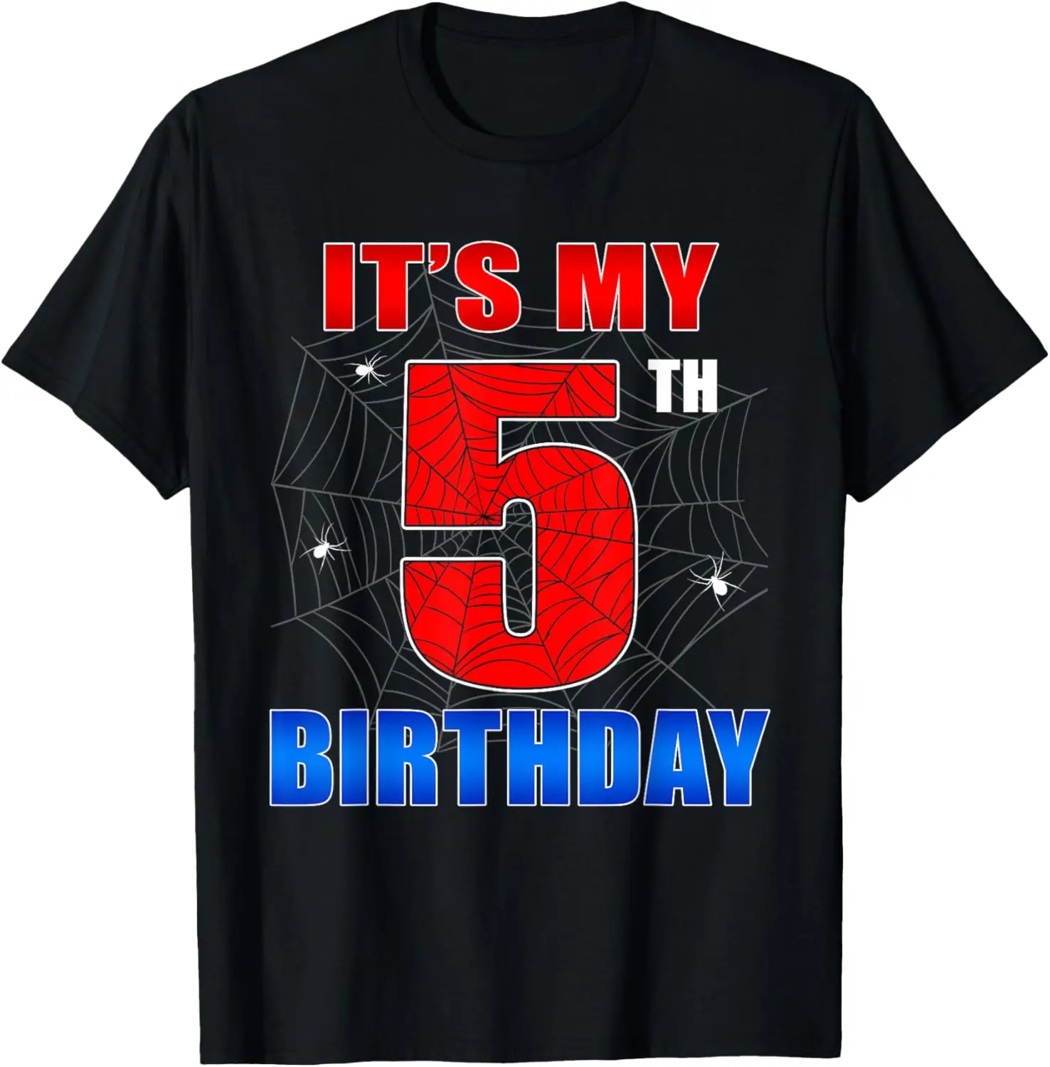 Boys' 100 Cotton Clothing Regular Fit Short-Sleeve Graphic T-Shirt, Spider Web Design, 5th Birthday Party & Casual Streetwear, Moisture-Absorbent, Hand Wash, Machine Washable, Do Not Bleach