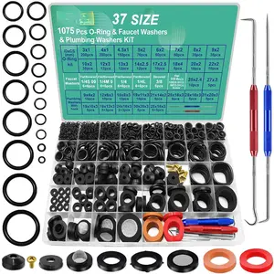 37 Size 1075 count Faucet Washers & O-Rings Kit & Plumbing Gasket 3-in-1  Universal Rubber Washers Assortment Kit for Faucet Hose Spigot Plumbing Seal Repair with Pick Hook
