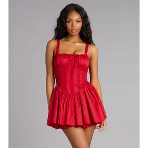 Sweetheart Lace-Up Corset Skater Dress