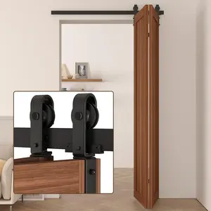 48" Bi-Folding Barn Door Kit for 2 Doors, Modular Track System with Side-Mounted Rollers, and-Saving Folding Solution, Fit 2 x 22in Door Panel