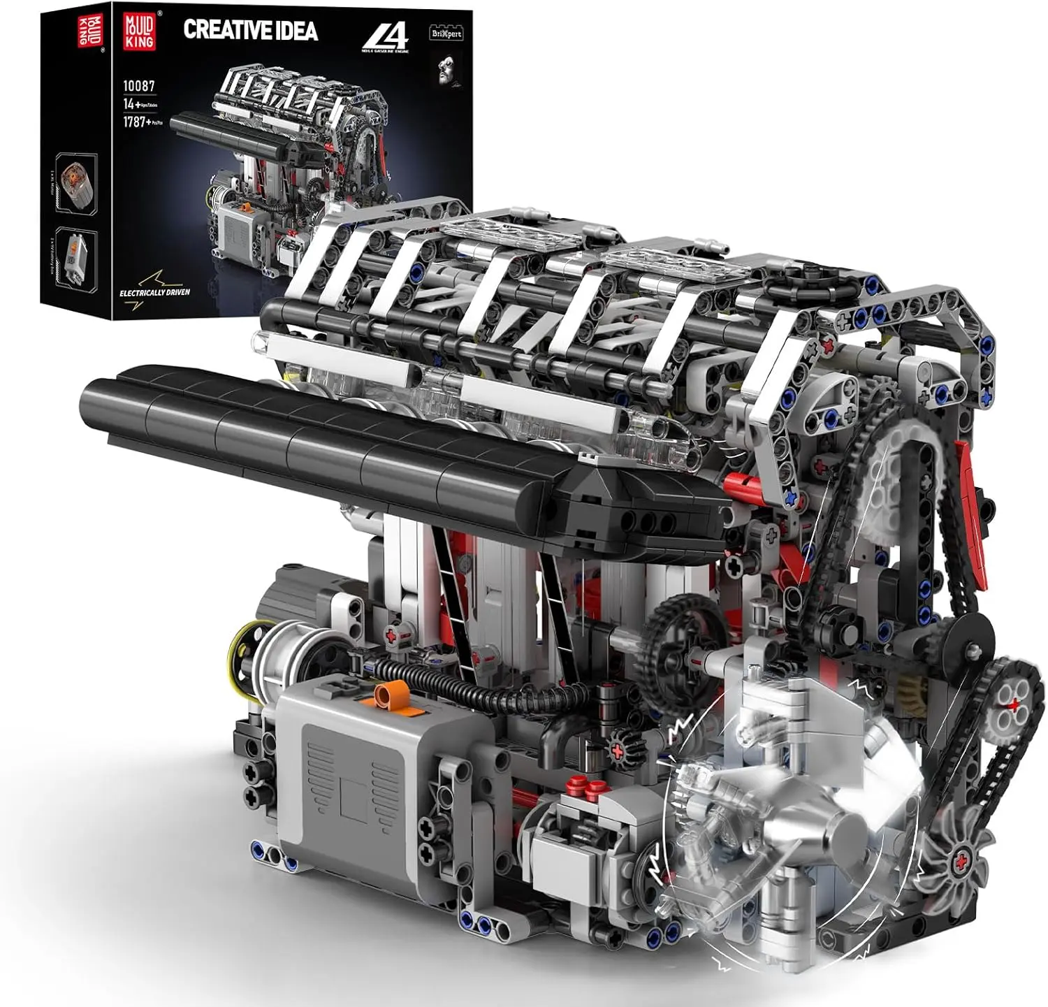 Mould King 10087 L4 Casoline Engine MOC Building Blocks Kit - 1787 Pieces to Build Your Own Mini Engine That Works - DIY STEM Model for Kids Ages 14+