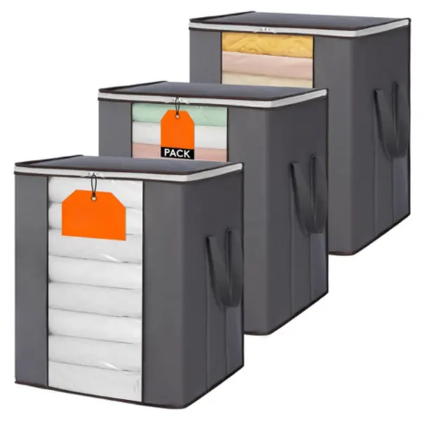 3 Pack Blanket Storage Bags – 120L Foldable Storage Bins for King Comforters & Bedding