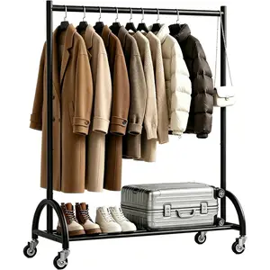 Heavy Duty Clothing Racks for  Clothes Heavy Duty Clothes Rack Rolling Garment Rack with Wheels Freestanding Closet Racks, 210 LBS Load Capacity for Coats, Garment, Dress, Shirt, Black