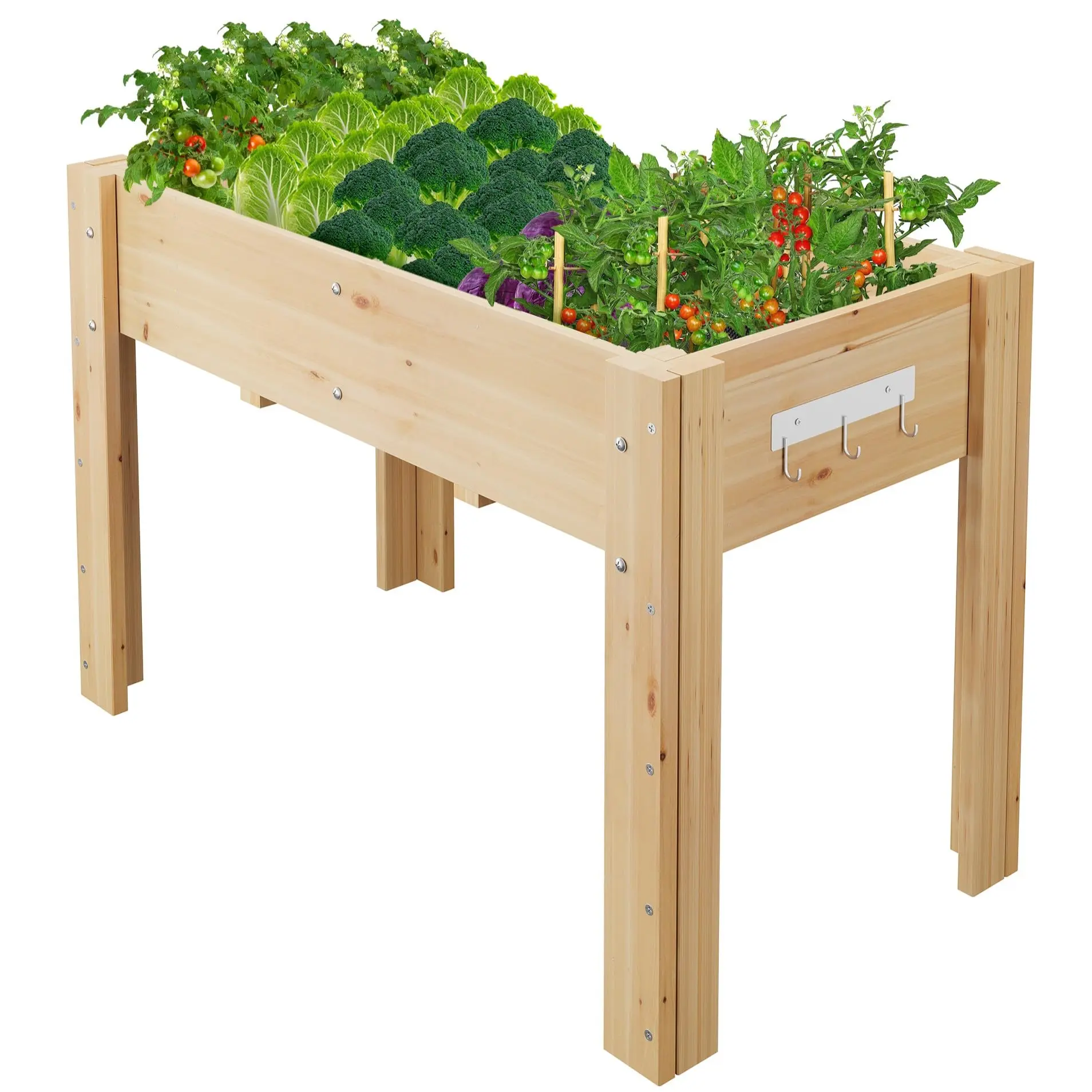 GAOMON Rectangular Elevated Wooden Raised Garden Bed with Reinforced Legs, Hooks, Fabric Liner (47x30x22in/4x2.5x1.8ft) - Outdoor Planting Boxes for Gardening with Raised Height, Elevated Ease on Patio, Flowers
