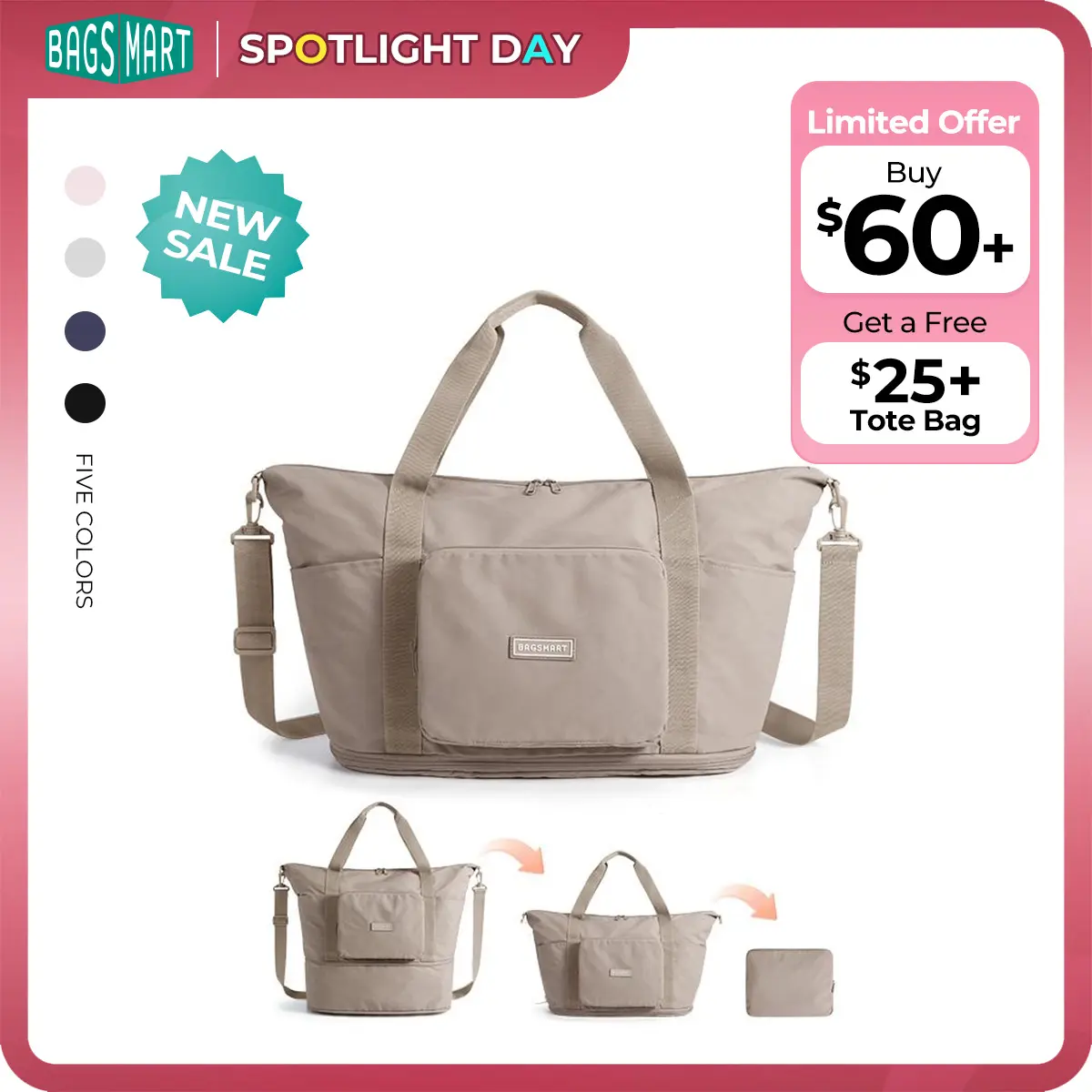 【NEW IN】BAGSMART Foldable Travel Bag - 37L Expandable Women's Personal Item Bag, Lightweight Water-Resistant Extra Carry-On Luggage Essential summerwins tiktokshopsummersale