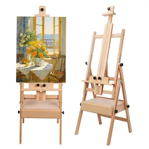 Large Wood H-Frame Easel with Storage Drawer, Foldable Art Painting Easel for Adults and Students, Adjustable Artist Easel Stand for Painting and Display
