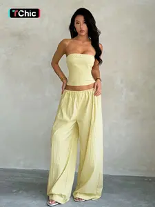 Crop Top Long Pants Set, Women's Fashion, Casual, Fit, Comfortable & Stylish, Perfect for Daily Wear, Trendy Two-Piece Ensemble