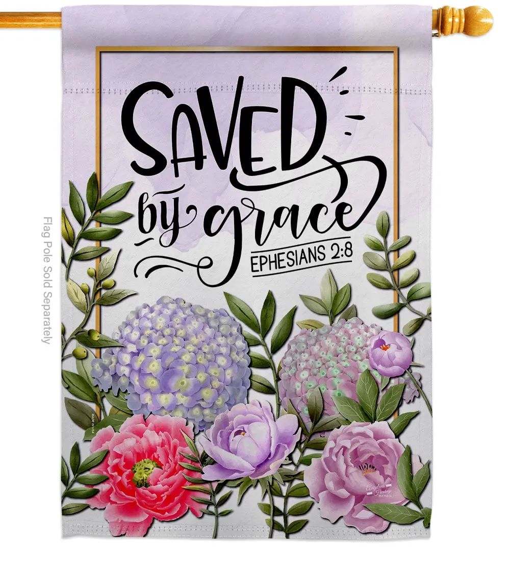 Angeleno Heritage H130350-BO Saved by Grace Polyester Faith & Religious Decorative Garden House Flag, 28x40" Rectangular, 0.49 lbs, Double-Sided, Bible Verses, Fade Resistant, Weather Resistant, Multi-Color, Indoor & Outdoor Use