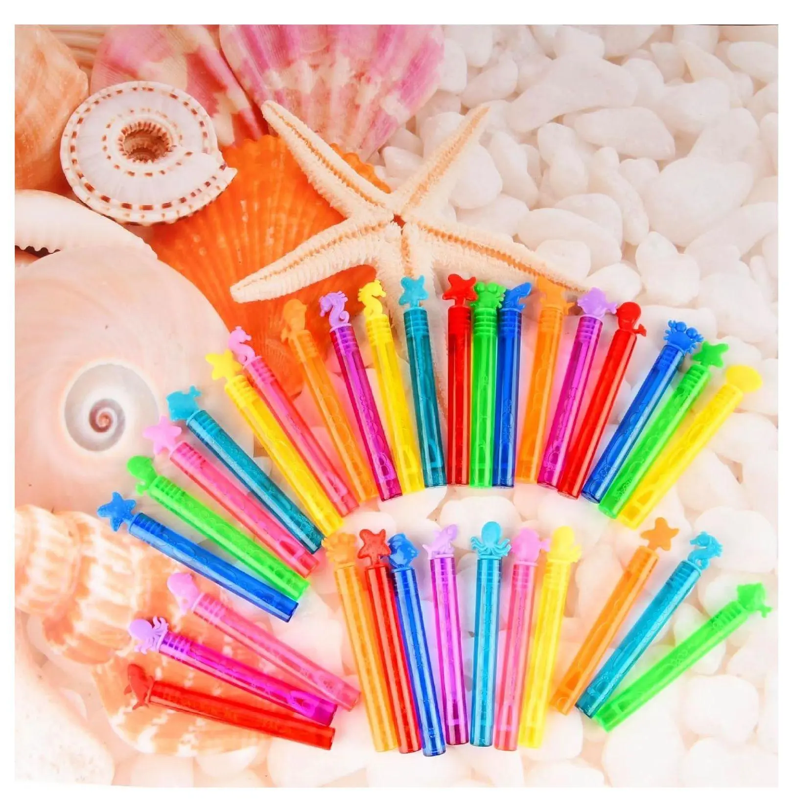 32-Pack Unisex Ocean Bubble Wands - Small Bulk Bubble Blower Sticks with Solution & Gift Box, Party Favors for Kids Birthday, Classroom Prizes