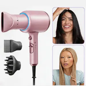 Hair Dryer with Diffuser, Blown Away Ionic Blow Dryer for Curly Hair with Comb, 1875W Fast Drying Hair Dryer with Ceramic Technology, 3 Attachments for All Hair Types, Light and Quiet, Pink