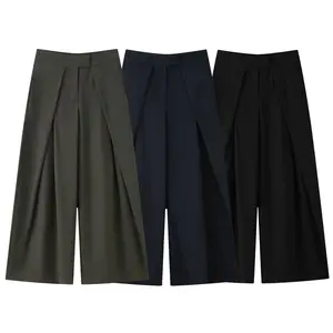 High Waisted Pleated Wide Leg Cropped Pants for Women - Office Wear, Solid & Stripe Versatile Trousers, Petite Friendly, Curvy Approved, Work to Weekend Casual Pants, Fall Winter Essential, Slimming & Flattering