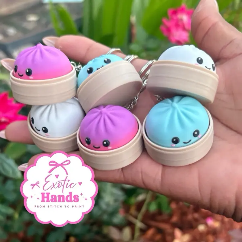 Clickable Dumpling Keychain, Kawaii Bao Bun Fidget Toy, Pastel Ombre Charm