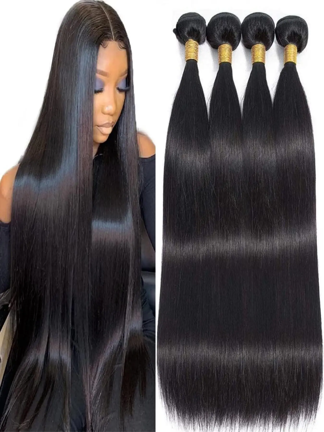 4PCS 4A-NST Natural Black Silky Straight Human Hair Bundles, Brazilian Hair Weave