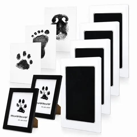 Larleaf Paw Print Kit, 4-Pcs Ink Pads + 2 Photo  Frame, Mess-Free Paw Print Stamp Pad for Dogs & Cats, Clean Touch Ink Pad, Dog NosePrint Kit, Keepsake Gift For Dogs And Cats, Memorial Gift For Pets
