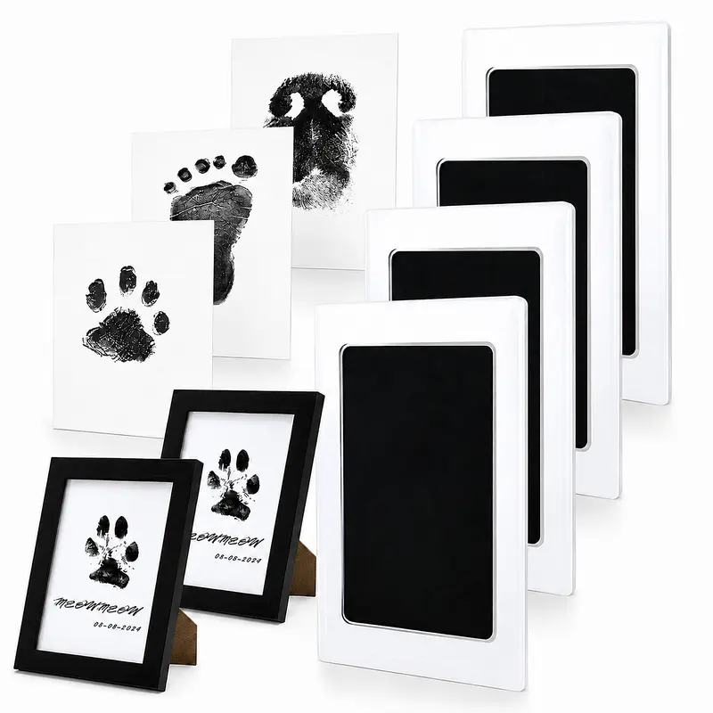 Larleaf Paw Print Kit, 4-Pcs Ink Pads + 2 Photo  Frame, Mess-Free Paw Print Stamp Pad for Dogs & Cats, Clean Touch Ink Pad, Dog NosePrint Kit, Keepsake Gift For Dogs And Cats, Memorial Gift For Pets
