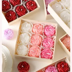 9pcs 3D Peony Gradient Candles - Smokeless Birthday Decorative Candles for Romantic Proposal, Confession & Party Decor, Home Table Centerpiece, Cozy Ambiance for Living Room, Bedroom, Ideal Gift for Anniversary, Valentine's Day & Holiday Celebrations