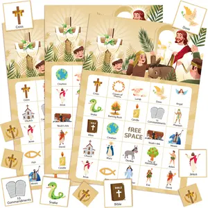 Bible Bingo Game, 38pcs Biblical Party Favors Set Including Bible School Bingo Cards for Religious Party Decorations Biblical Party Decorations