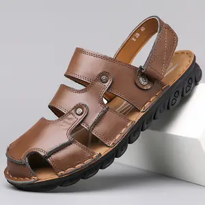 Men's Closed Toe Leather Sandals, Non-Slip Shock Absorbent Summer Outdoor Sandals with Adjustable Straps, 2-in-1 Water-Friendly Casual Sandals for Hiking, Beach, Walking and Daily Wear，  adjustable buckle strap，Cloud Comfort Men Sandal，  loop fastener