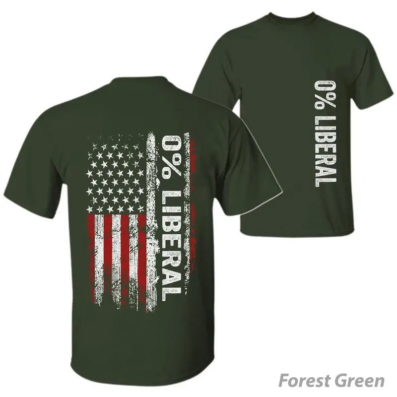 0 Percent Liberal Flag 2 Side T-shirt, Funny Graphic Tee for Humor Gift Idea men and women, Cotton Classic Menswear for Men and Women, Apparel Made In The USA