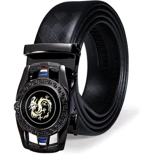 Mens Formal Belt Fashion Buckle Genuine Leather Ratchet Automatic Belt Luxury Gift