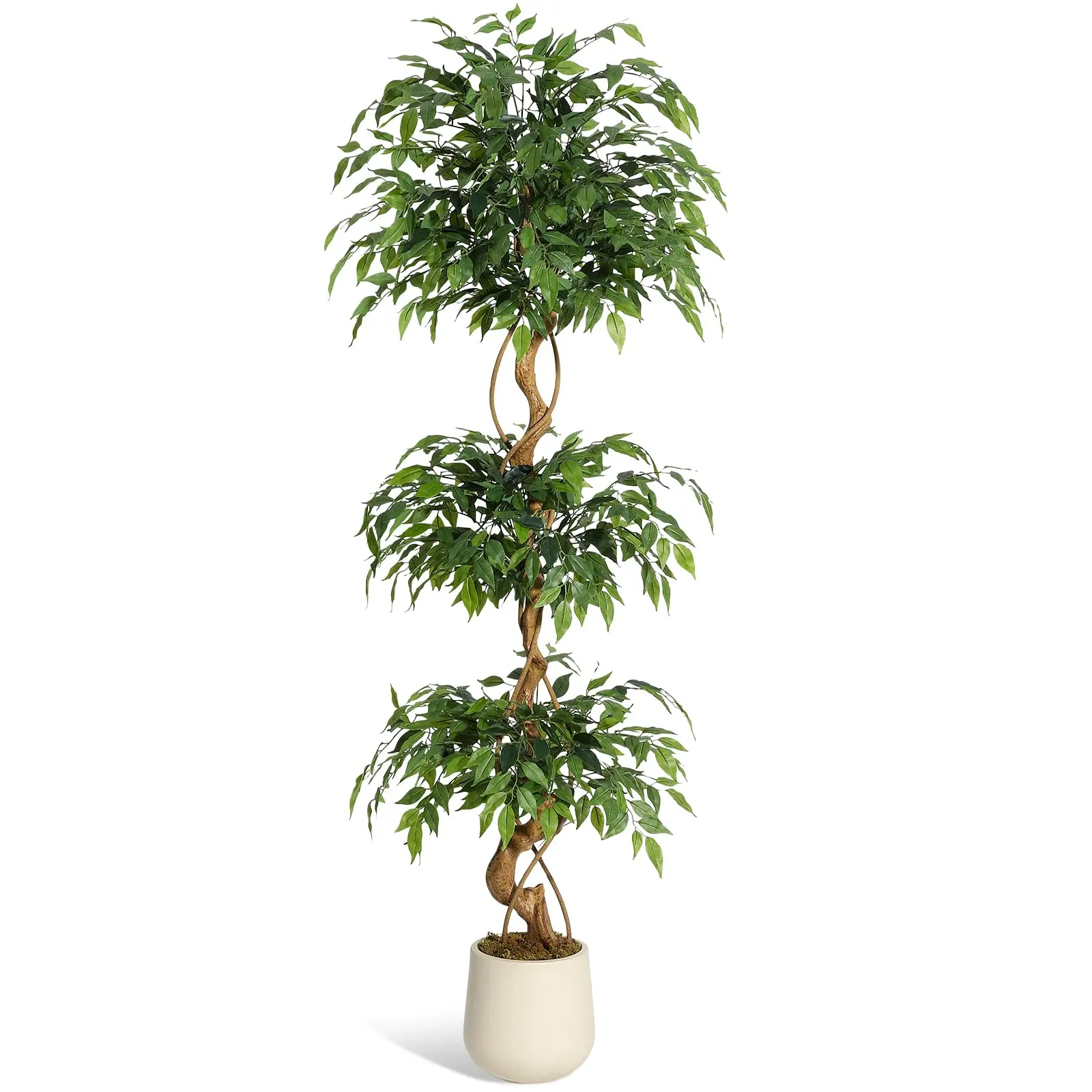 【GARVEE】Artificial Ficus Tree in 4 and 6 Foot Sizes, Ideal for Indoor Home Decor with Realistic Faux Green Leaves, Comes in a Durable White Pot to Enhance Any Indoor Space with Natural Greenery