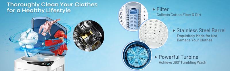 [Costway] Full-Automatic Washing Machine Portable Washer and Spin Dryer 8lbs Capacity Compact Laundry Washer with Built-in Barrel Light Drain Pump and Long Hose for Apartments Camping-springtok