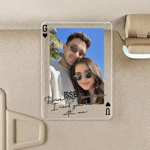 Custom Playing Card Style Acrylic Photo Clip for Car Visor, Car Accessory & Decoration, Drive Safe Gift for Boyfriend (Anniversary, Valentine's Day)