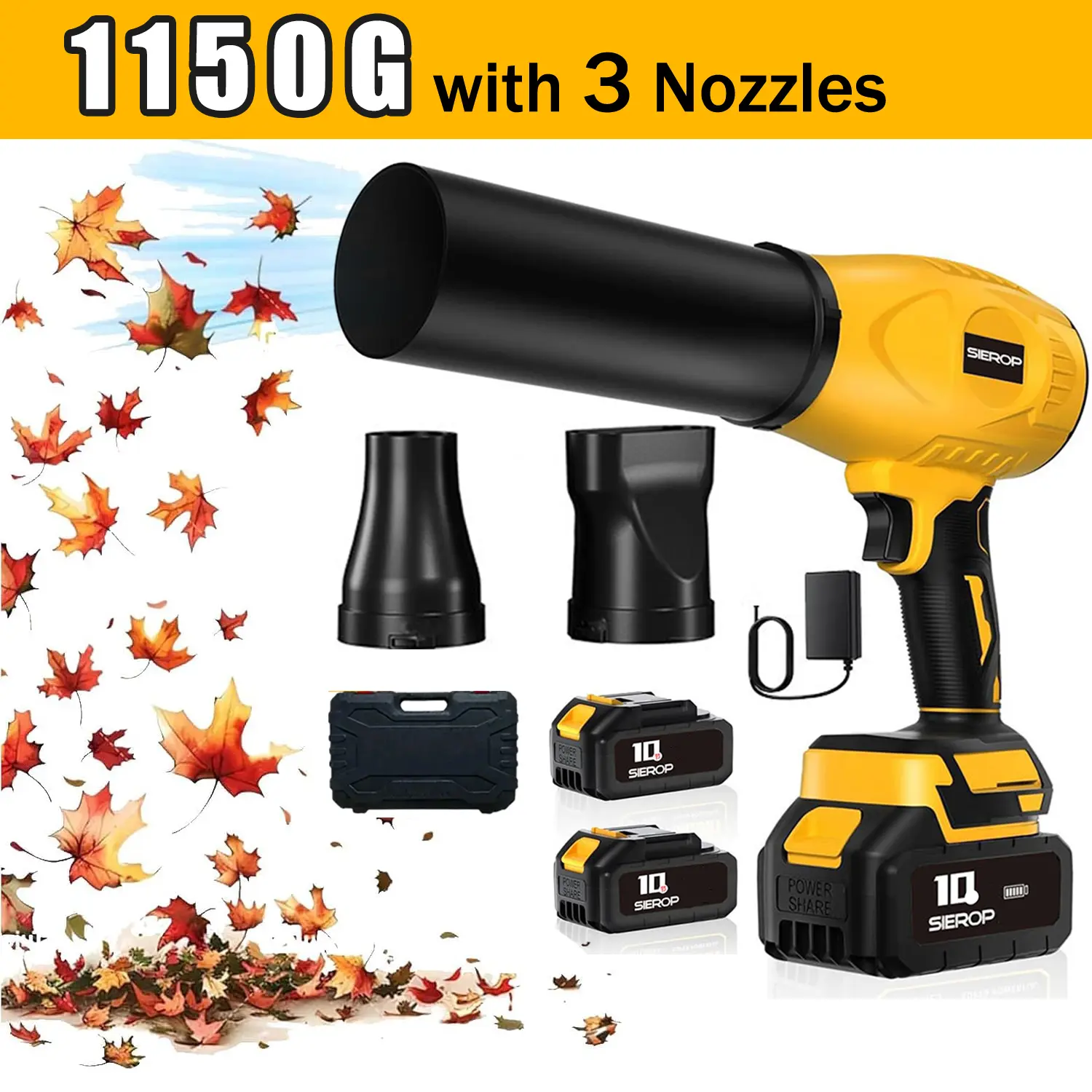 Cordless High Velocity Turbo Jet Blower, 3 Interchangeable Nozzles, Brushless Pure Copper Motor, Multi-Purpose Handheld Air Blower for Car Drying, Leaf Blowing, Snow Removal, Home & Garden Maintenance