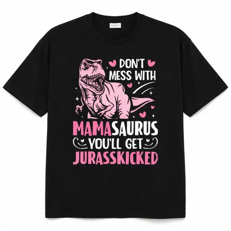 100% Cotton Unisex Don't Mess With Mamasaurus Funny Mother's Day Mom Mama T-Shirt Black Casual Essential Breathable Graphic