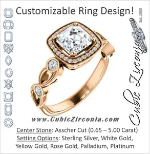 Cubic Zirconia Engagement Ring- The Lois Belle (Customizable Asscher Cut Halo-Style with Twisting Filigreed Infinity Split-Band)