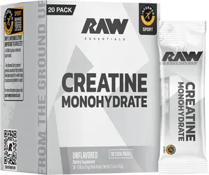 RAW Creatine Monohydrate to-Go Stick Packs, Unflavored – 5g Micronized Creatine Per Serving – Muscle Strength, Power & Recovery Support