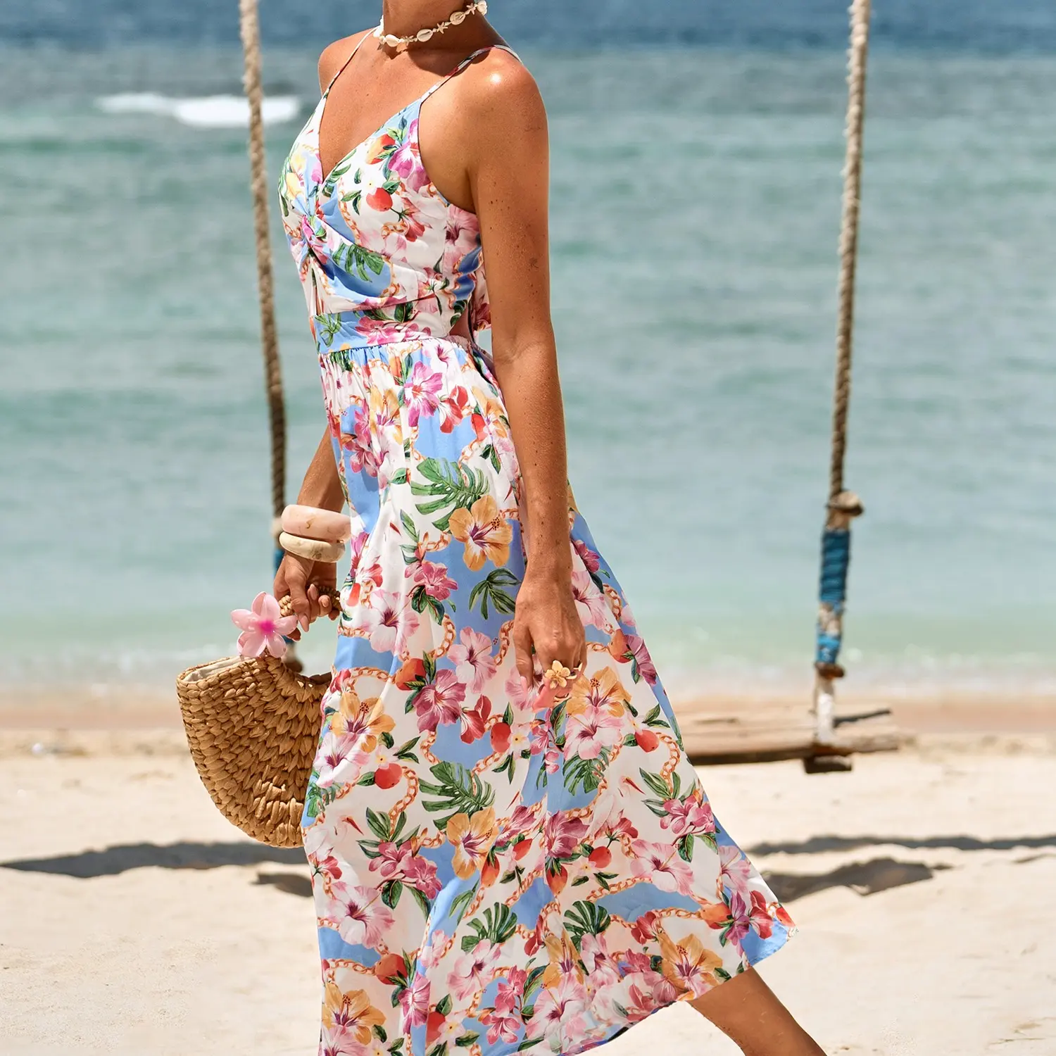 swim cover up dress Sexy Beach Black & White Hair This swim cover looks Color:Daybreak Medium Wash 2024 GLOBAL RESORT