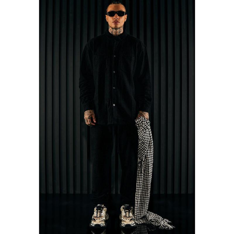 Dean Textured Long Sleeve Button Up Shirt - Black