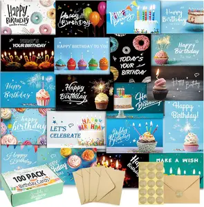 100 Happy Birthday Cards with Envelopes, 20 Unique Designs, Birthday Cards Bulk with Short Generic Message Inside, 4X6 Inches, Assorted Birthday Cards Assortment for Business, Office and Personal XXINMOH