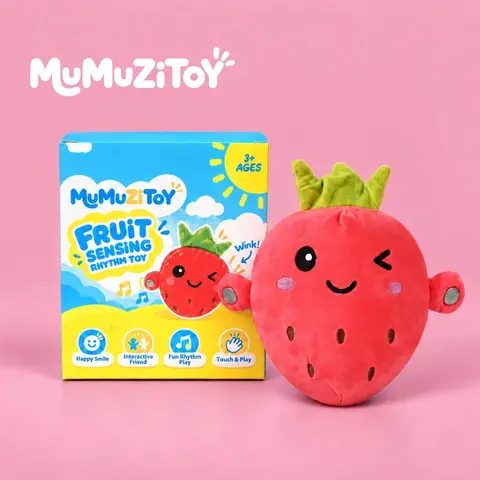 Mumuzitoy Interactive Music Fluffy Friends Stuffed Toy Set - Colorful Lights, Food-Themed Plush (Banana, Strawberry, Carrot) Fabric Toys with Audio, AA Battery-Powered Unique Cool Gifts for Kids (Birthday, Valentine's Day)