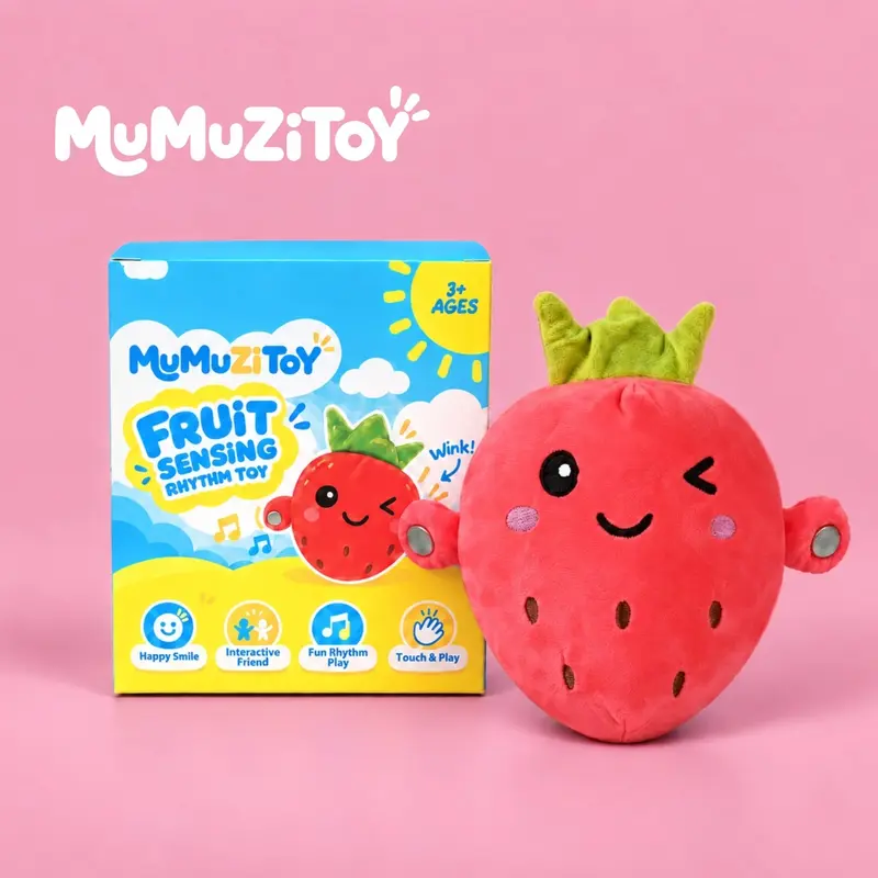 Mumuzitoy Interactive Music Fluffy Friends Stuffed Toy Set - Colorful Lights, Food-Themed Plush (Banana, Strawberry, Carrot) Fabric Toys with Audio, AA Battery-Powered Unique Cool Gifts for Kids (Birthday, Valentine's Day)