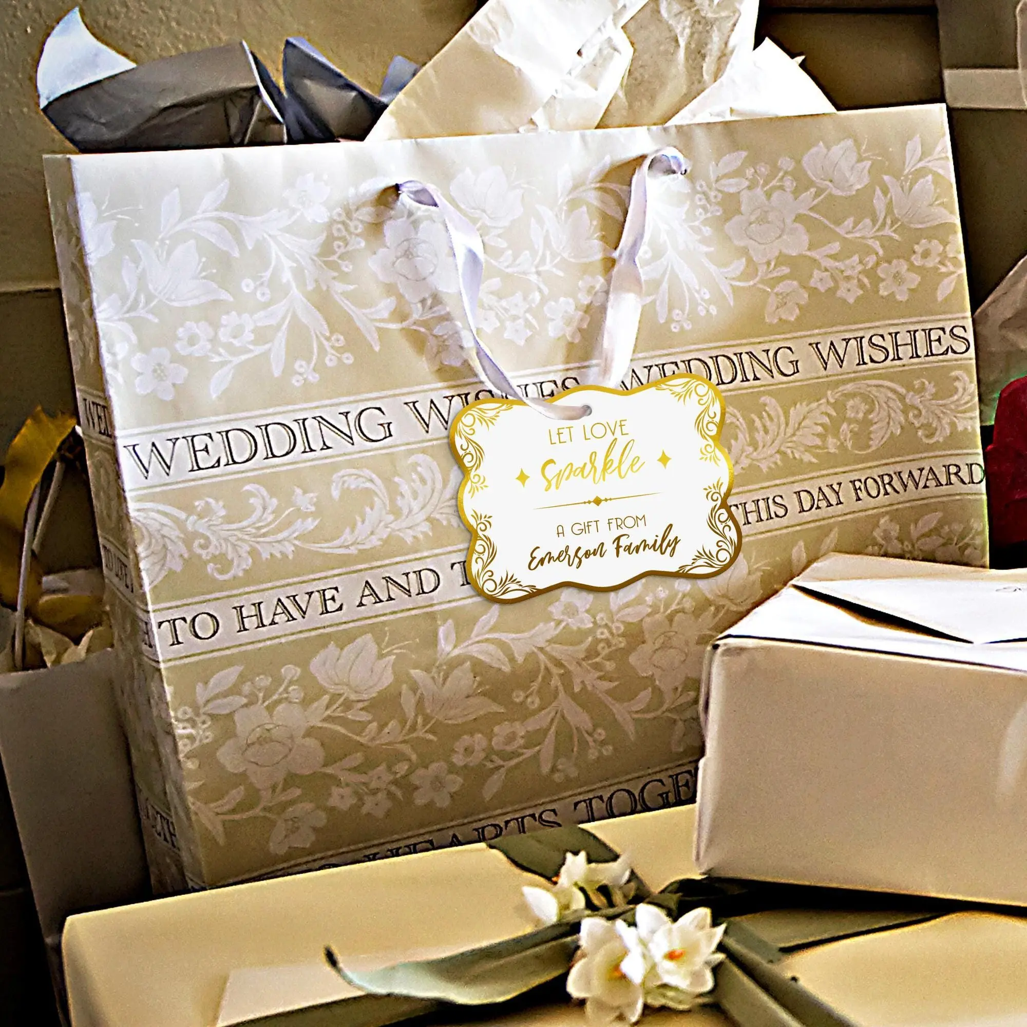 Personalized Wedding Gift Tag | Let Love Sparkle Design | Foil Cardstock Tag