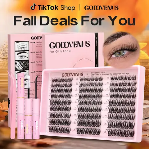 【S】Goddvenus Plushlash Clusters 10-16mm Lightweight Eyelash Extensions for Daily Makeup Natural Blend