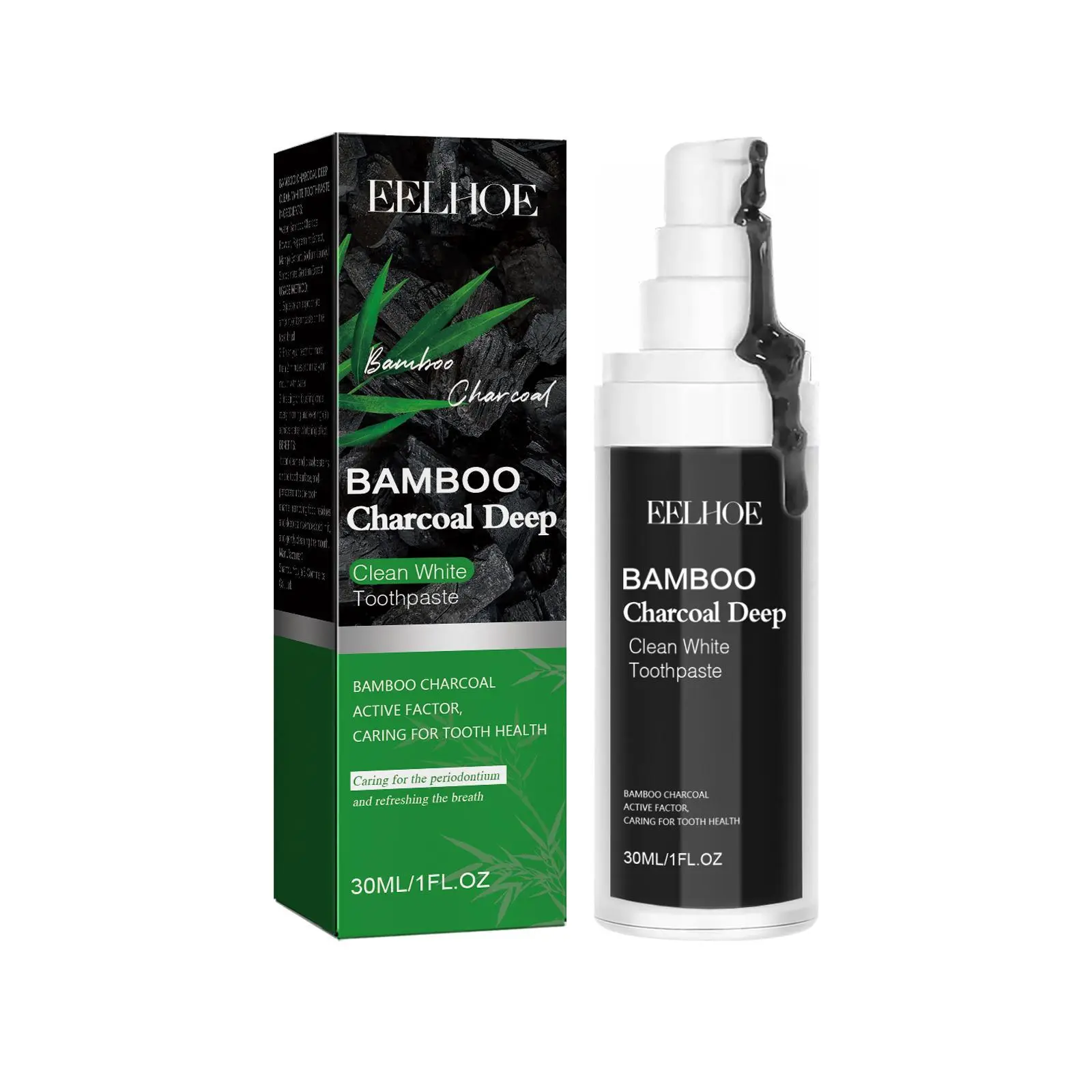 EELHOE bamboo charcoal bright white toothpaste, dazzling white teeth, strong tooth glaze, easy to remove stains, fresh breath bamboo charcoal toothpaste