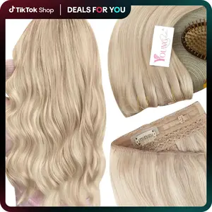 YoungSee fish line hair Hair Extensions Real Human Hair Natural-Looking for Women fish wire Invisible Wire Hair Extensions Easy to Wear Blonde Wavy dealsforyoudays