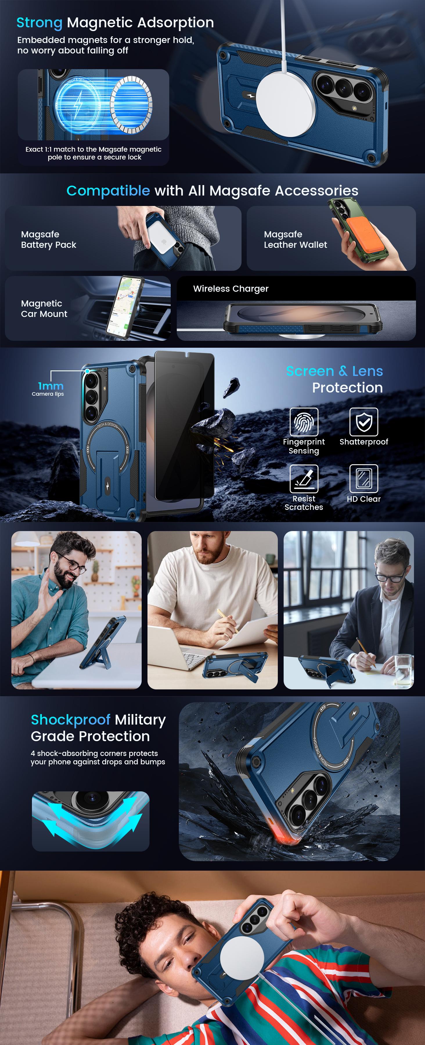 for Samsung Galaxy S26 Case with Privacy Tempered Glass Screen Protector , Compatible with MagSafe, Invisible Kickstand, Shockproof Phone Cover, Blue