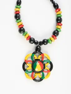 Hand crafted, pained flower metal pendant and bead necklace